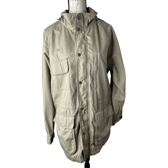 VTG‎ 90s Eddie Bauer Field Cargo Full Zip Jacket Zip Off Hood Mens M Safari Tan - Picture 1 of 7